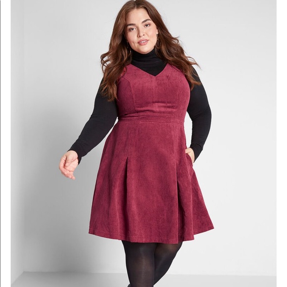 ModCloth Corduroy burgundy POCKET dress- 14 - Picture 1 of 4